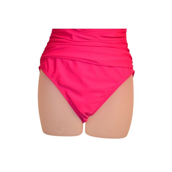 Hilor Women's 8 Ruched Twist Front One Piece Swimsuit Tummy Control Hot Pink NWT - Picture 3 of 12